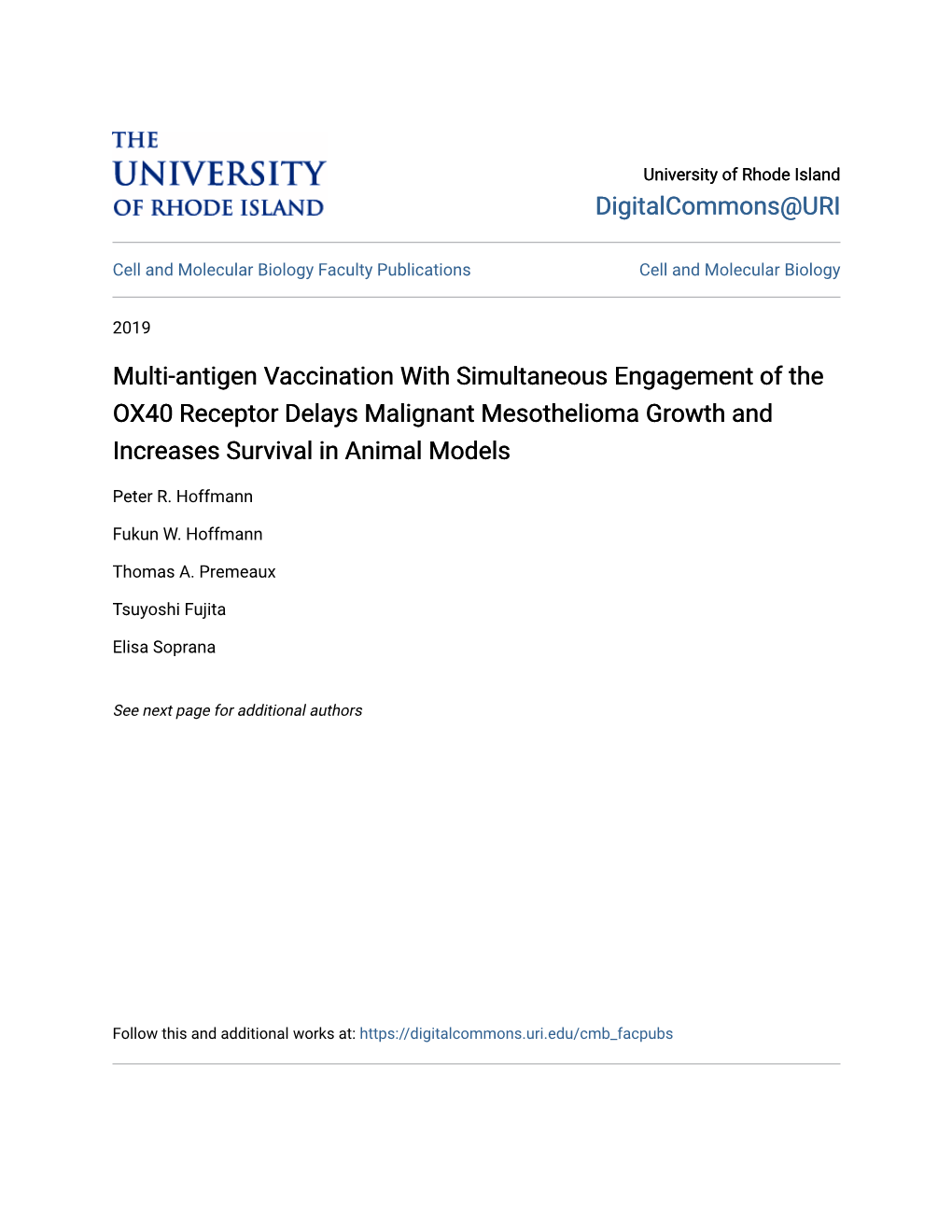 Multi-Antigen Vaccination with Simultaneous Engagement of the OX40 Receptor Delays Malignant Mesothelioma Growth and Increases Survival in Animal Models