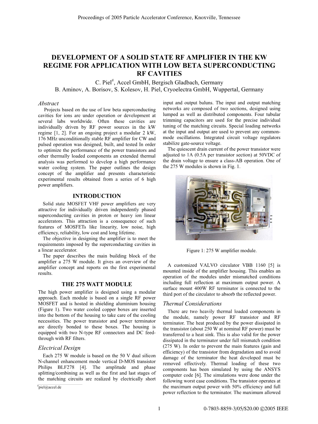 Development of a Solid State Rf Amplifier in the Kw Regime for Application with Low Beta Superconducting Rf Cavities C