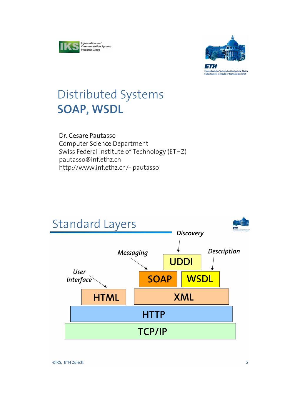 Distributed Systems SOAP, WSDL Standard Layers