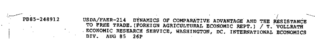 Dynamics of Comparative Advantage and the Resistance to Free Trade August 1985