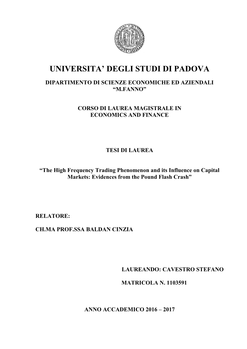 Universita' Degli Studi Di Padova