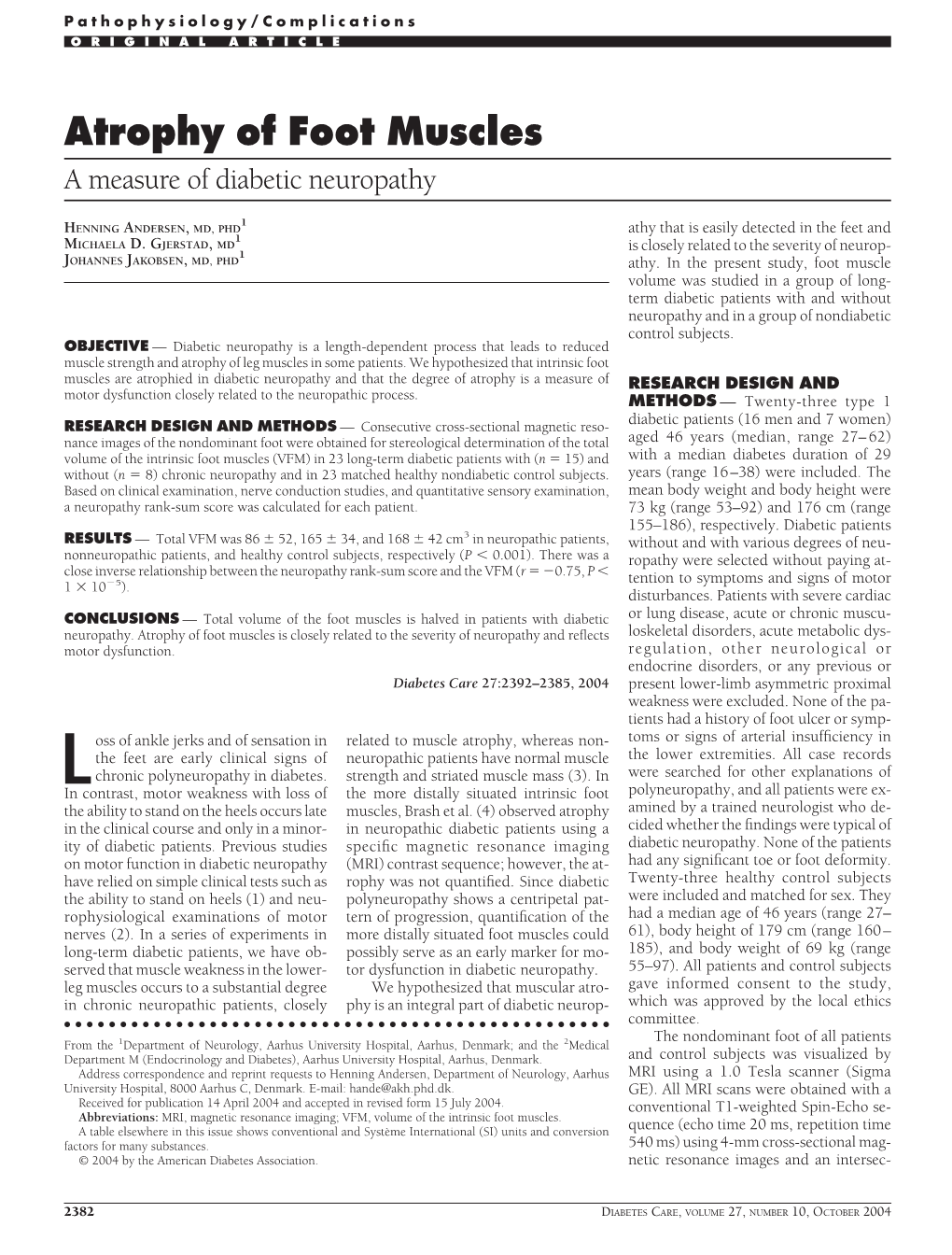 Atrophy of Foot Muscles a Measure of Diabetic Neuropathy