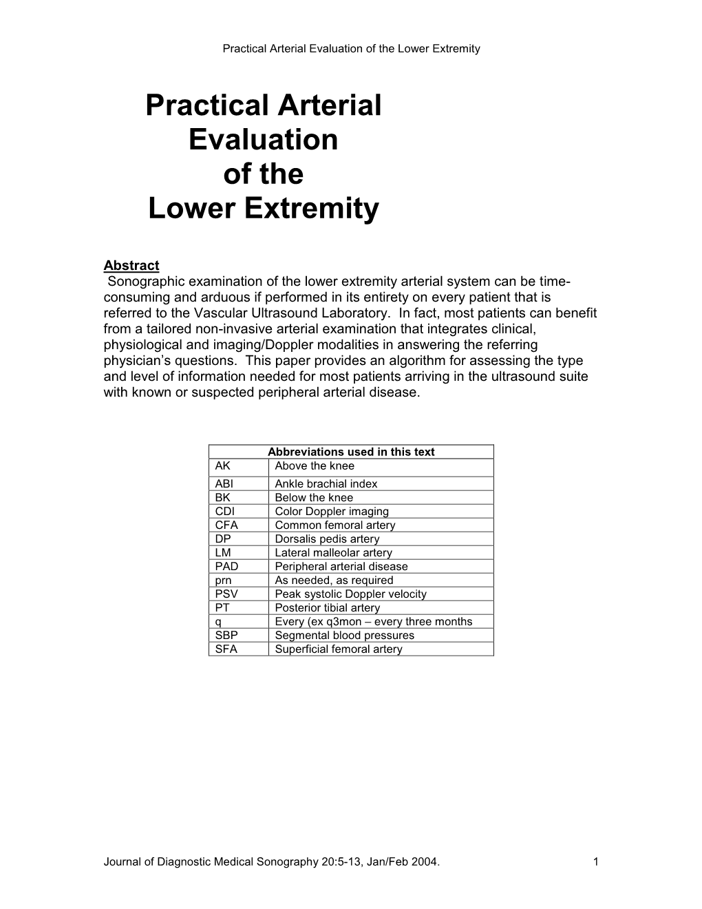 Practical Arterial Evaluation of the Lower Extremity