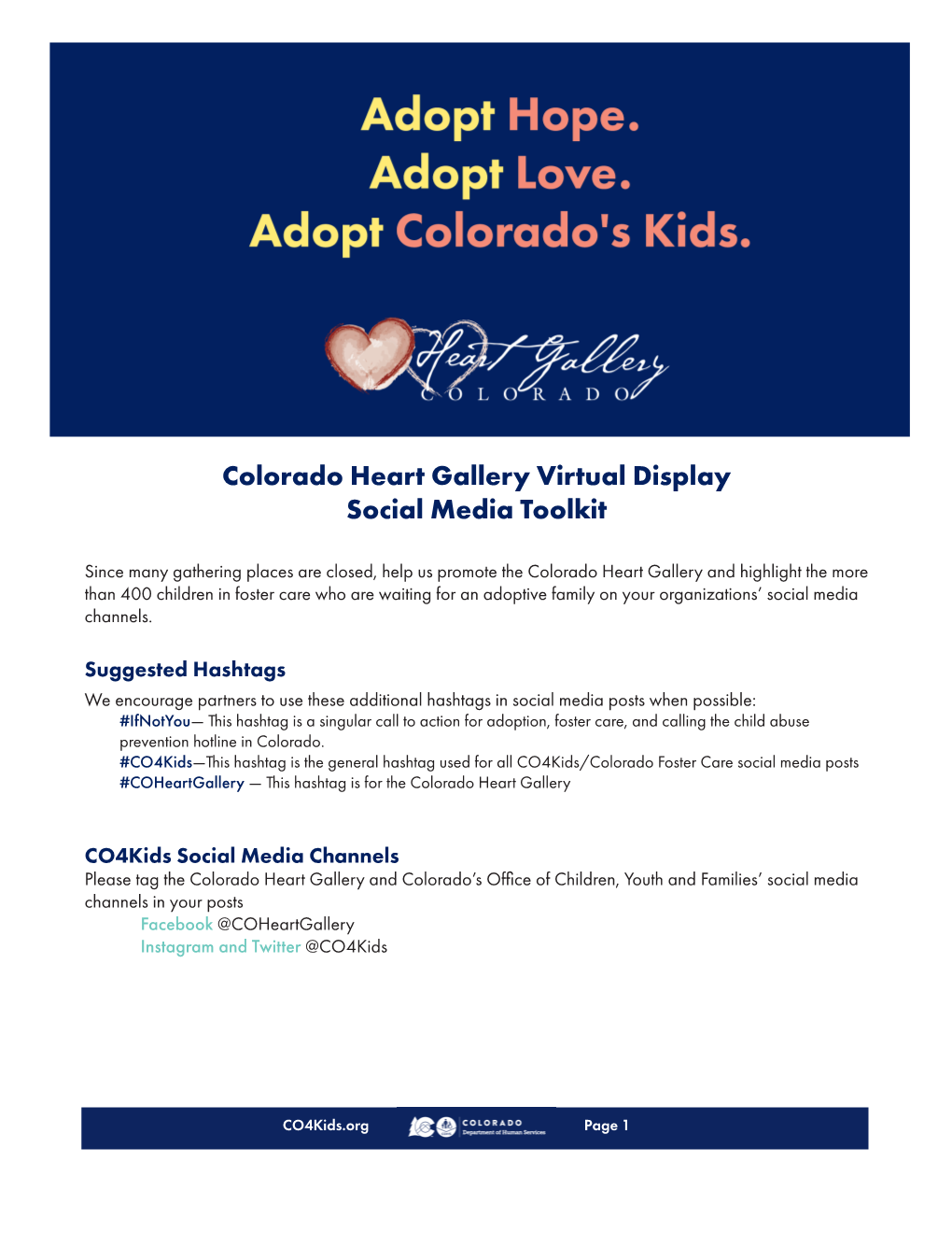 Colorado Heart Gallery Virtual Display Social Media Toolkit