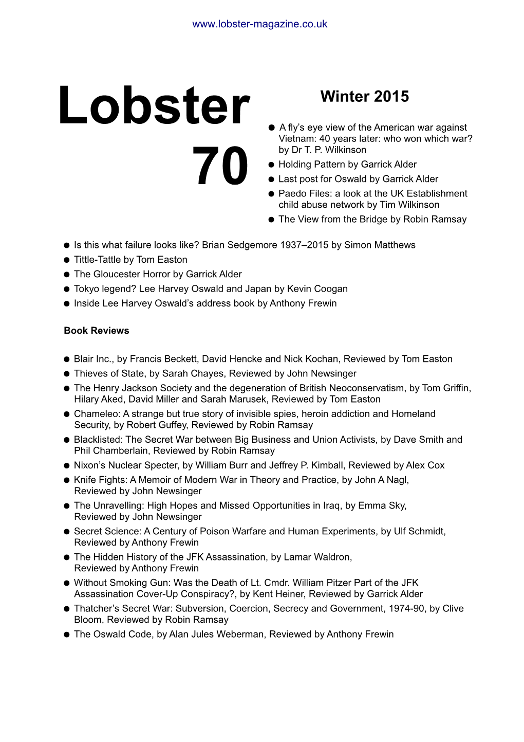 Lobster 70 Winter 2015