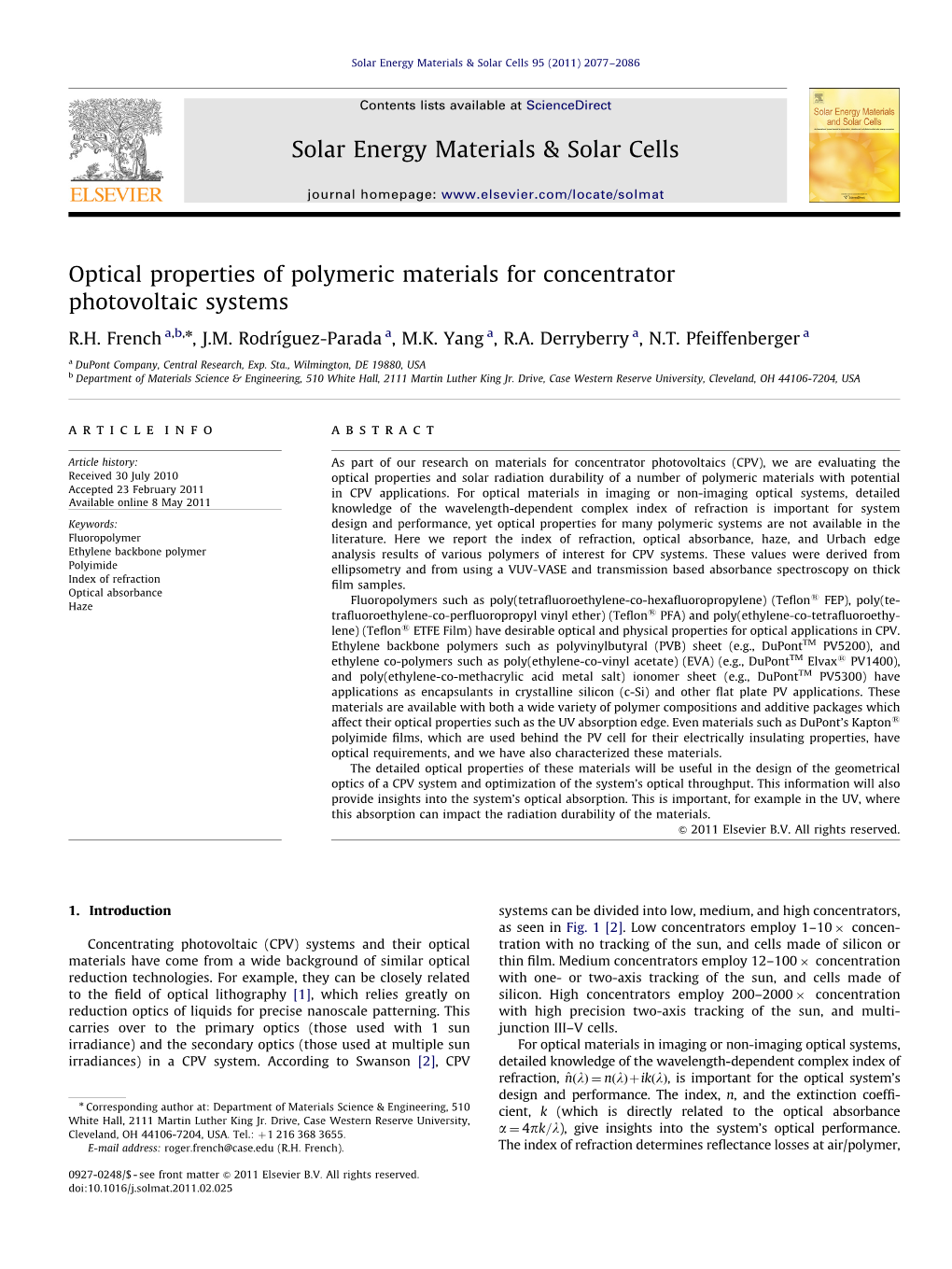 Optical Properties of Polymeric Materials for Concentrator Photovoltaic Systems