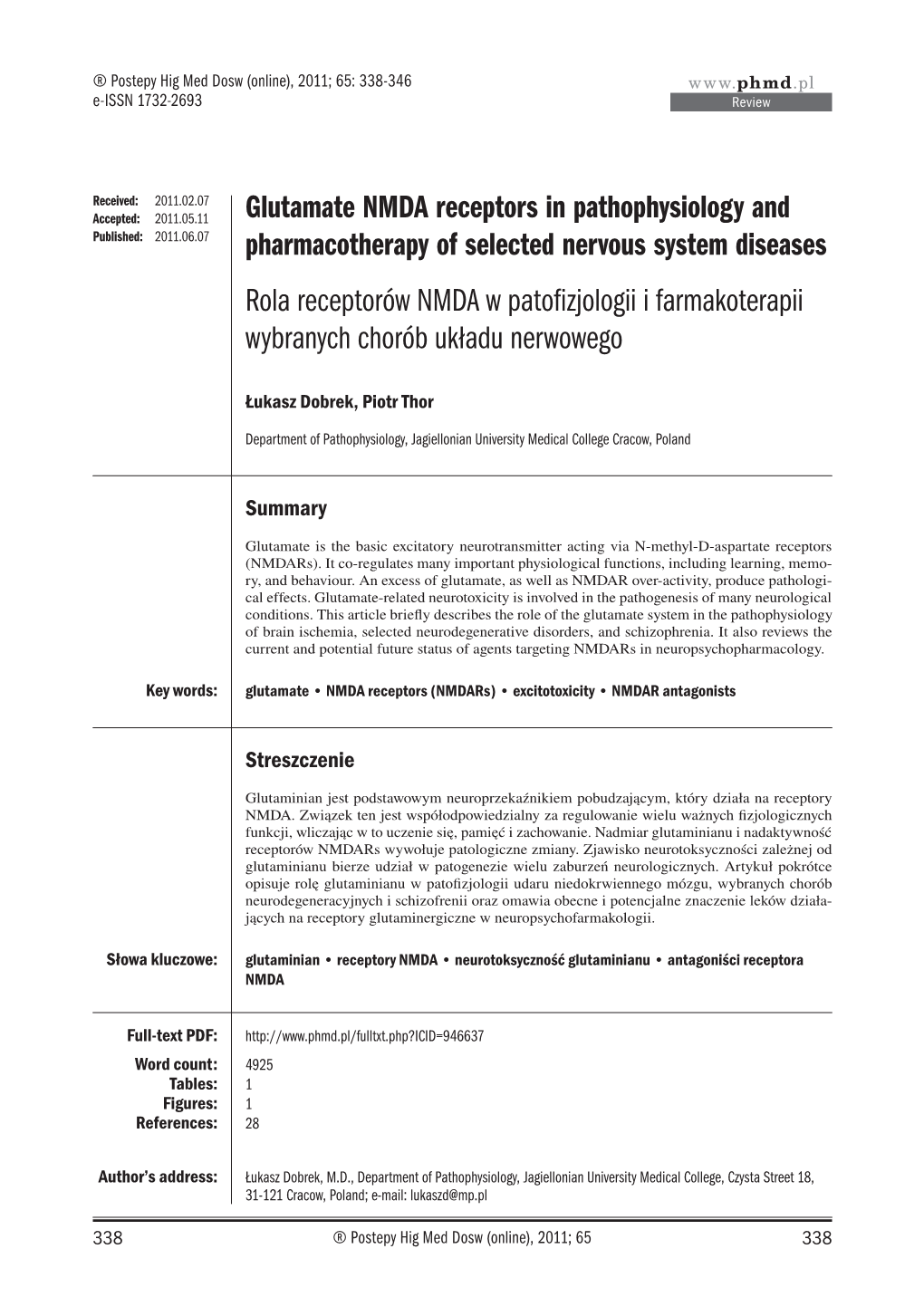 Glutamate NMDA Receptors in Pathophysiology And