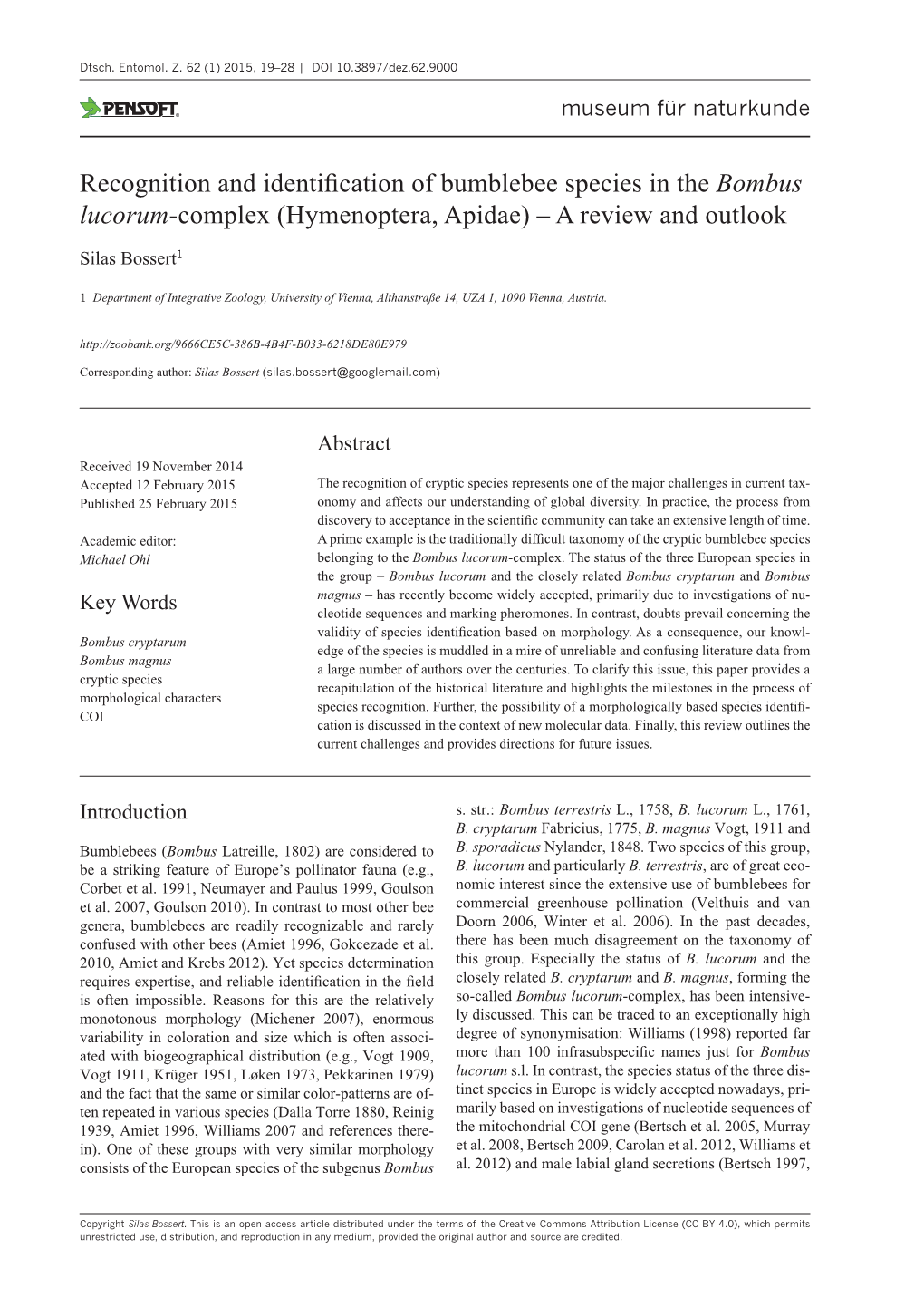 ﻿Recognition and Identification of Bumblebee Species in the Bombus