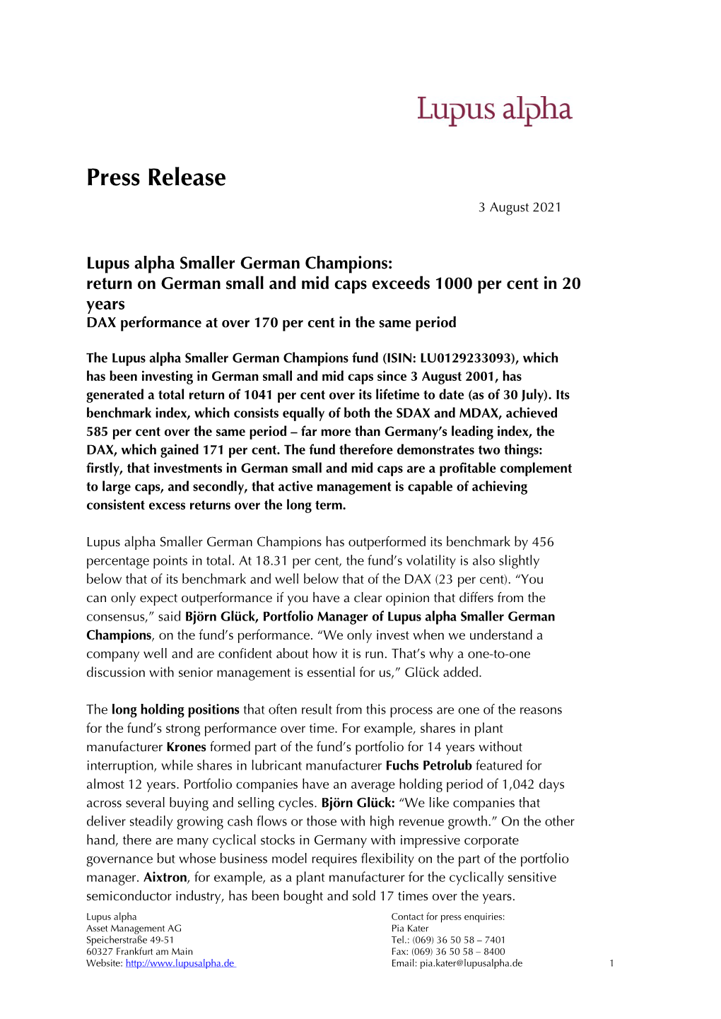 Press Release 3 August 2021