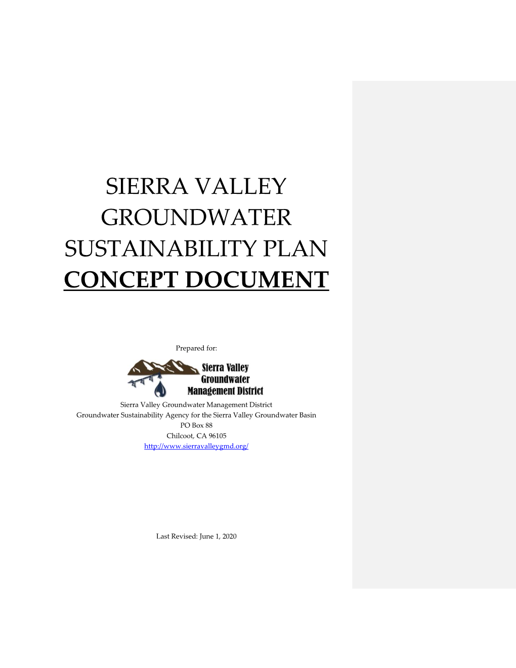 Sierra Valley Groundwater Sustainability Plan Concept Document