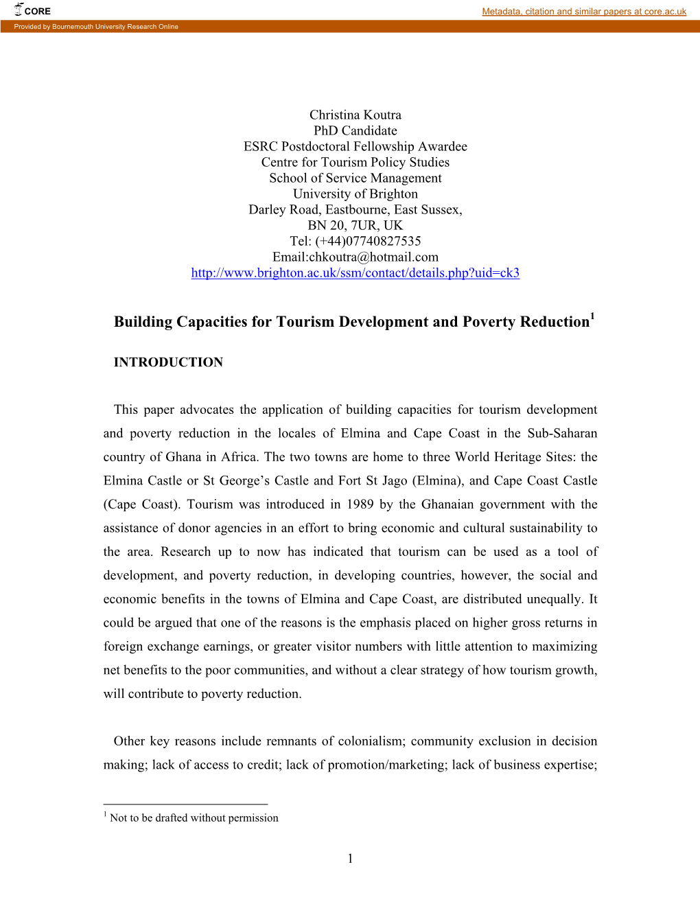 Building Capacities for Tourism Development and Poverty Reduction1