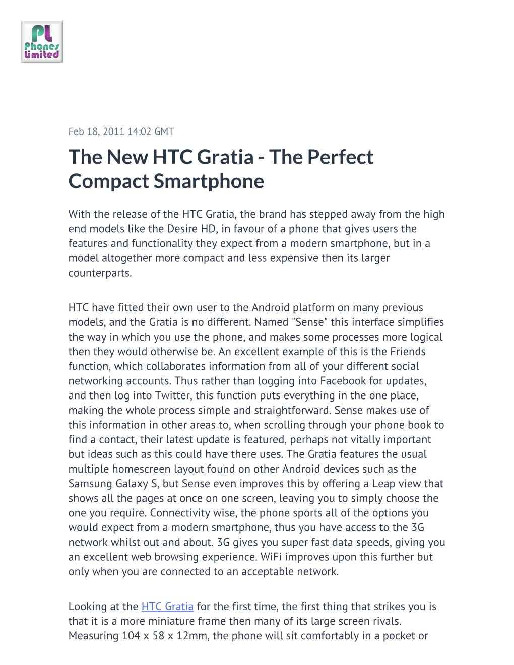 The New HTC Gratia - the Perfect Compact Smartphone