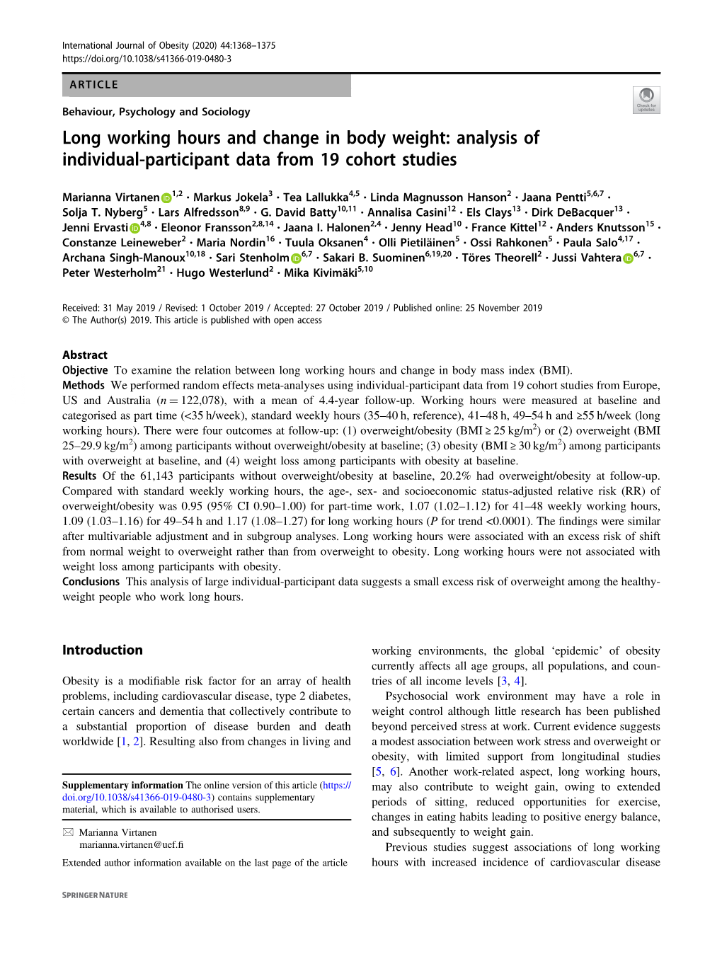 Analysis of Individual-Participant Data from 19 Cohort Studies