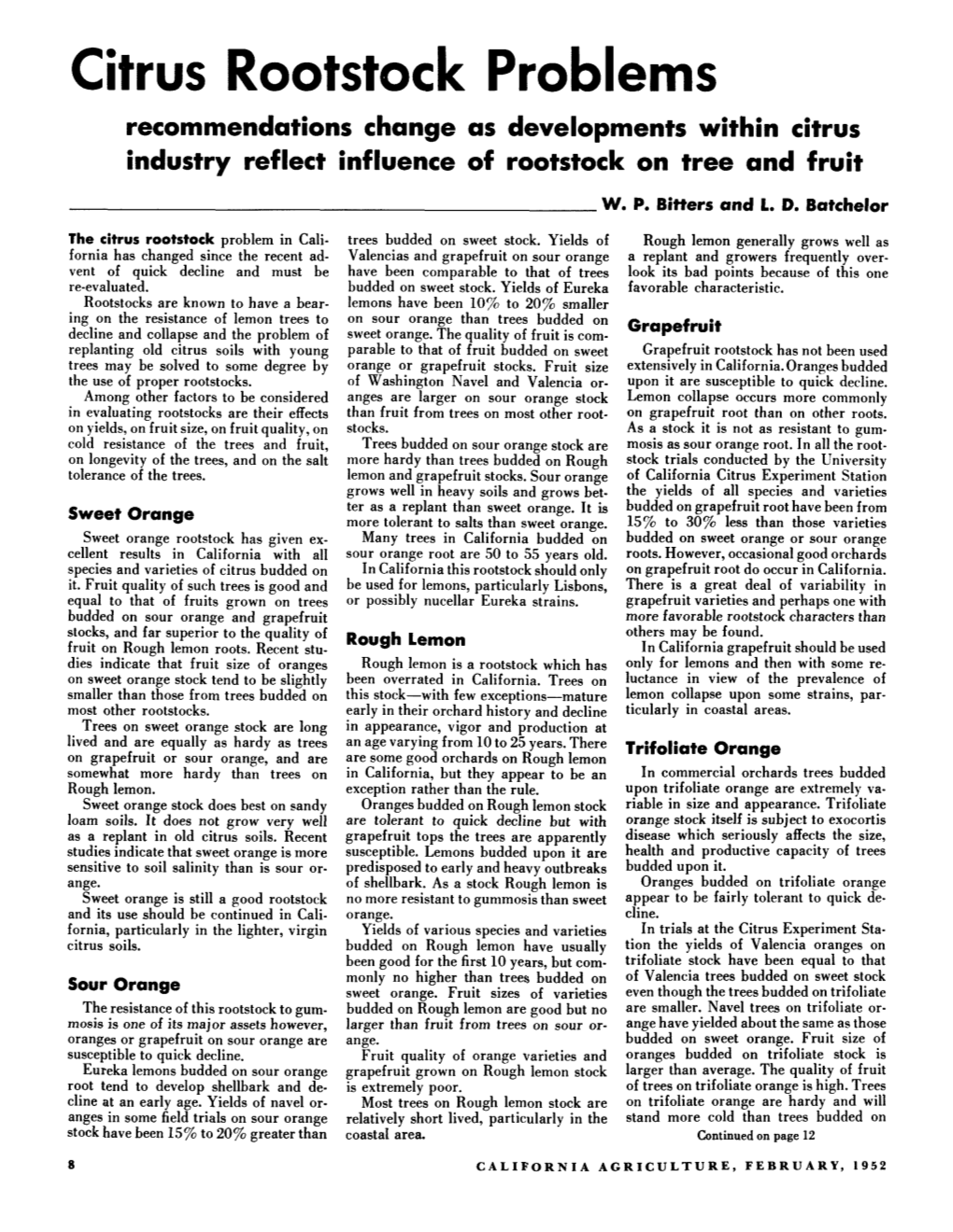 Citrus Rootstock Problems Recommendations Change As Developments Within Citrus Industry Reflect Influence of Rootstock on Tree and Fruit