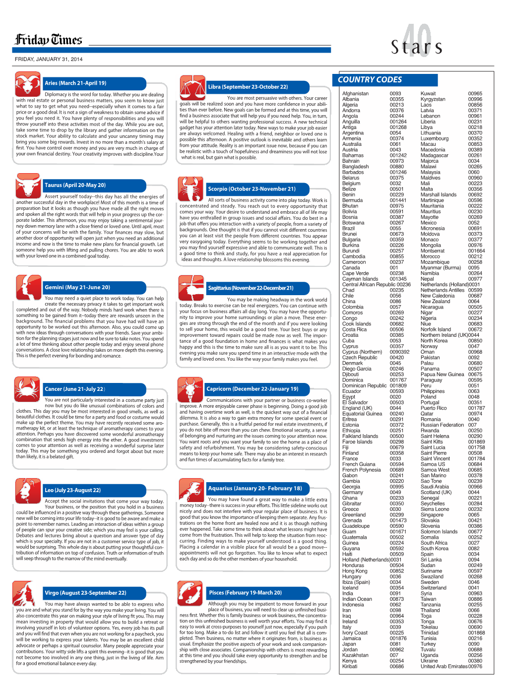 COUNTRY CODES Aries (March 21-April 19) Libra (September 23-October 22) Diplomacy Is the Word for Today
