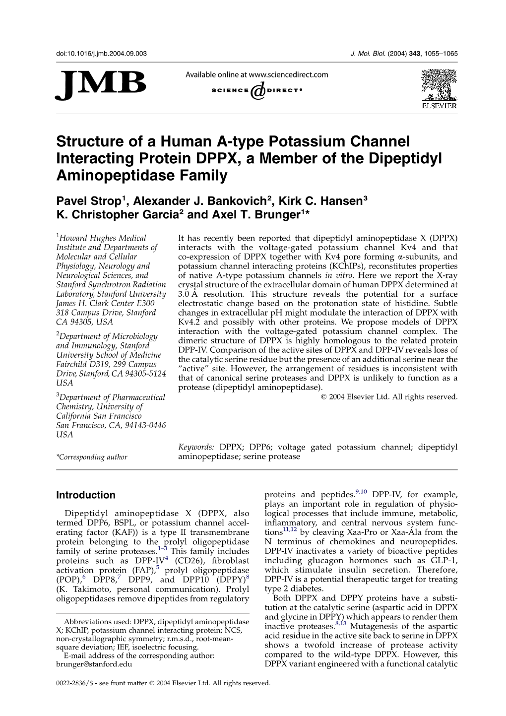 Structure of a Human A-Type Potassium Channel Interacting Protein DPPX, a Member of the Dipeptidyl Aminopeptidase Family