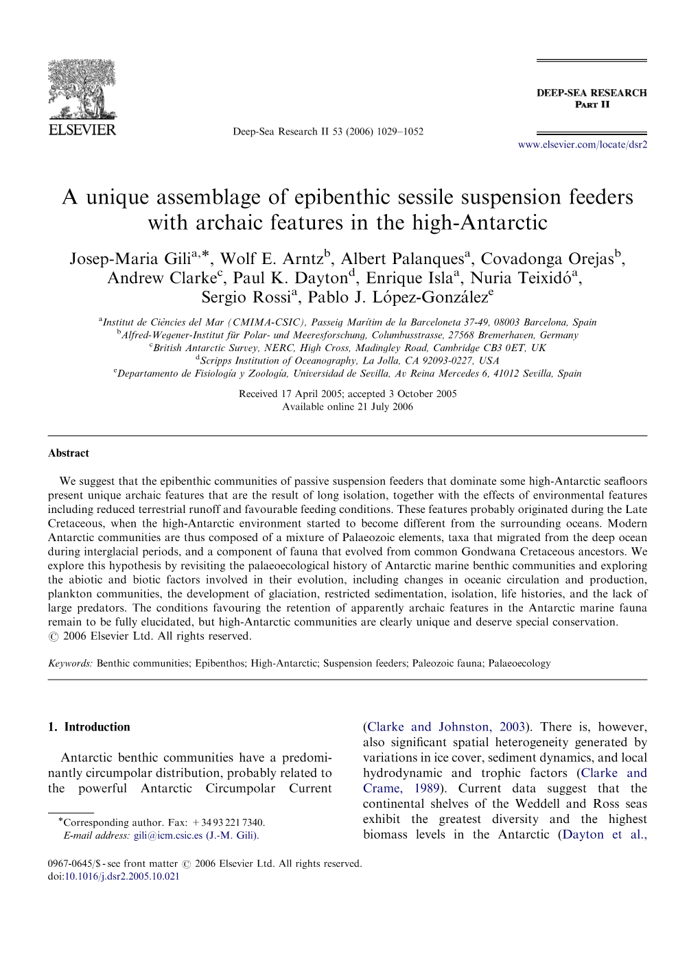 A Unique Assemblage of Epibenthic Sessile Suspension Feeders with Archaic Features in the High-Antarctic