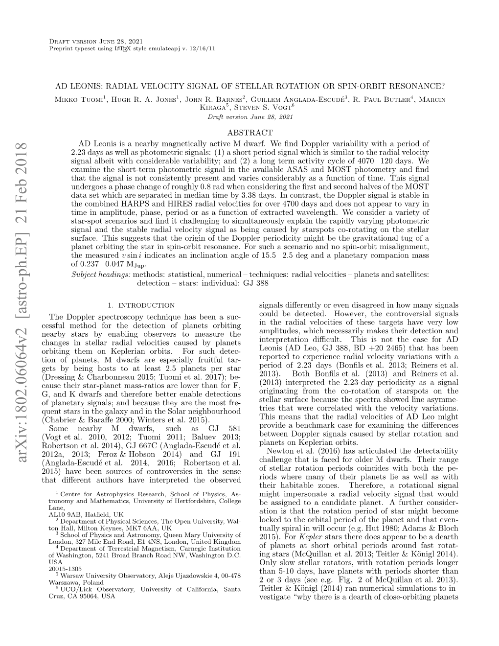 AD Leonis: Radial Velocity Signal of Stellar Rotation Or Spin-Orbit