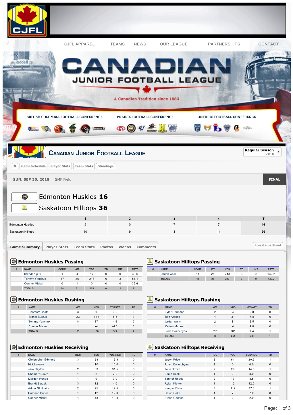 Edmonton Huskies V.S. Saskatoon