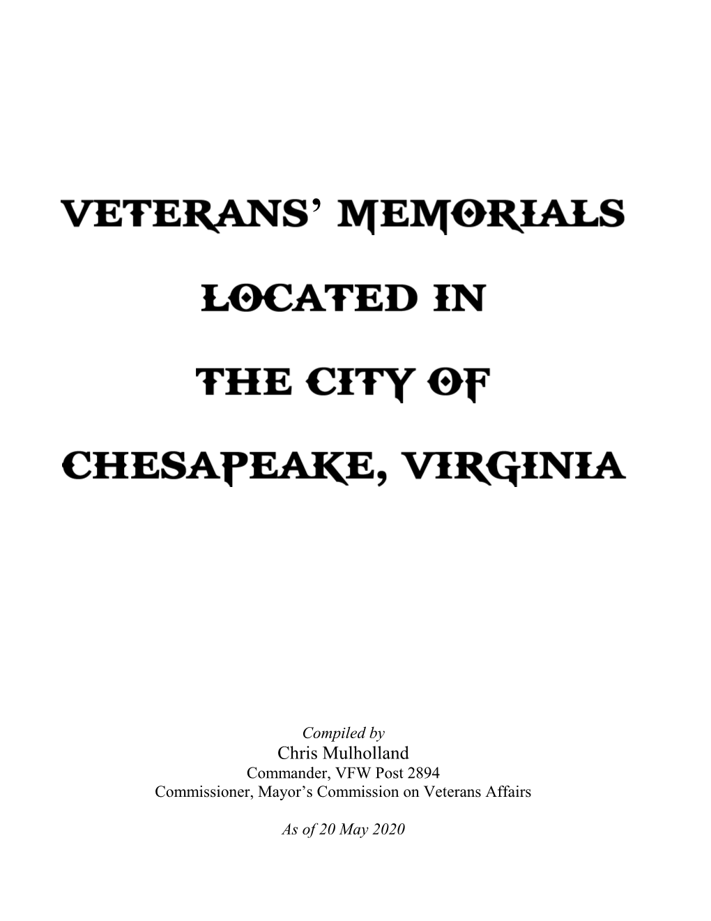 Veterans' Memorials Located in the City of Chesapeake