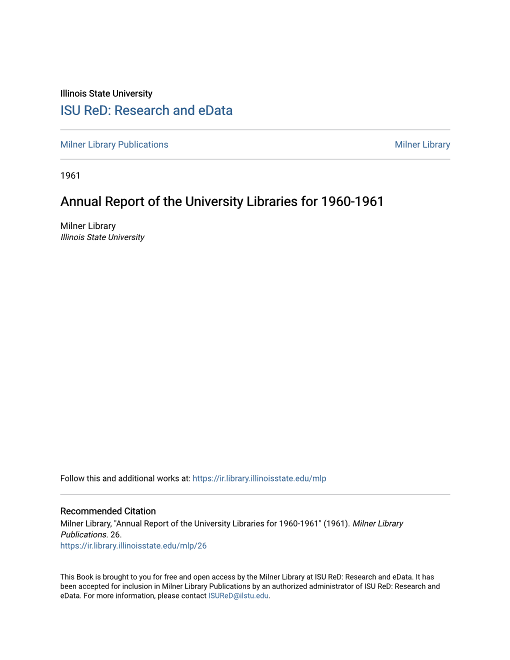 Annual Report of the University Libraries for 1960-1961