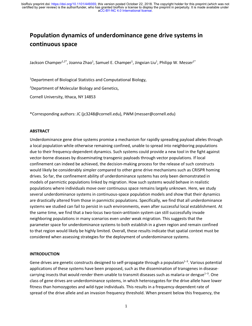 Population Dynamics of Underdominance Gene Drive Systems in Continuous Space