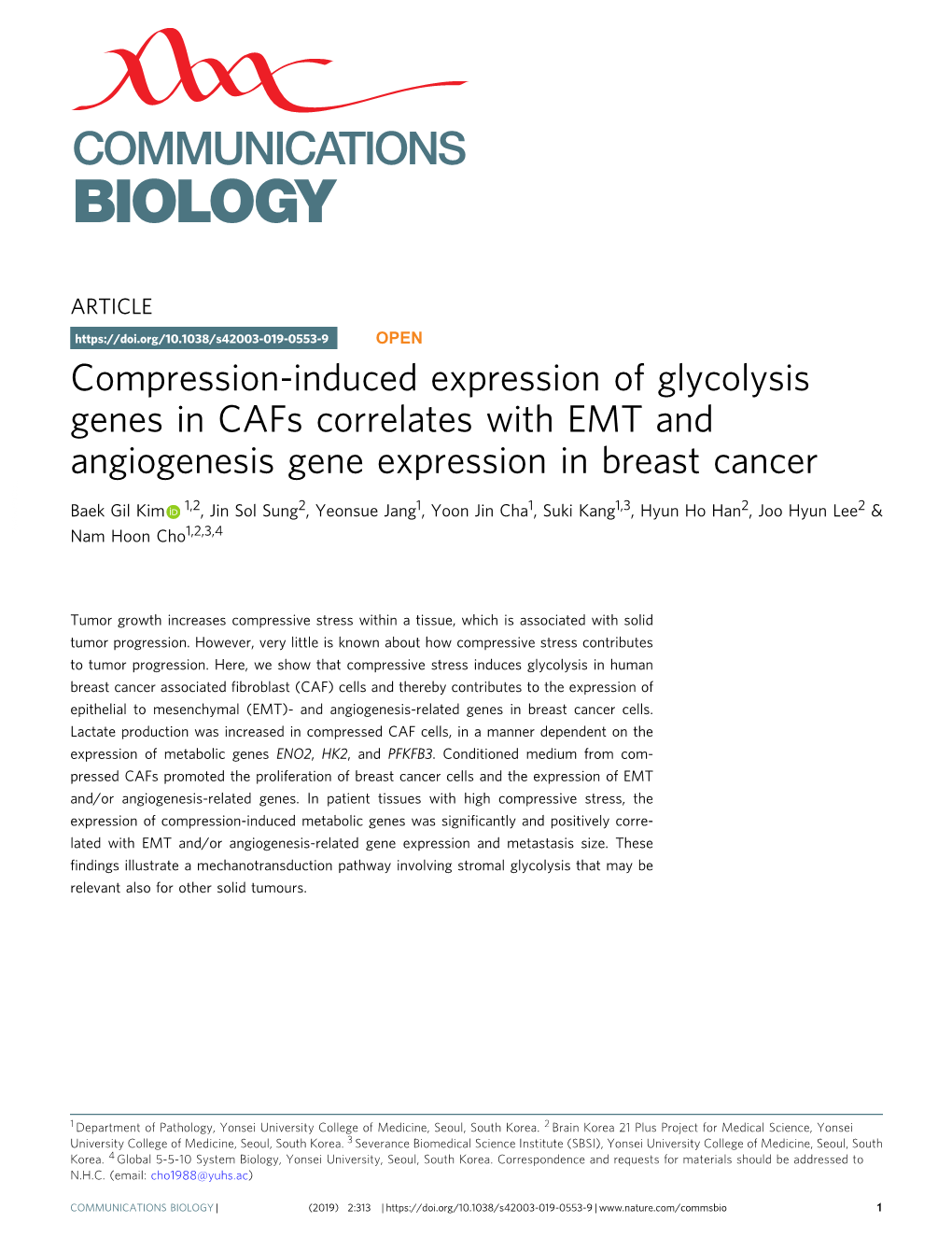 Compression-Induced Expression of Glycolysis Genes in Cafs Correlates with EMT and Angiogenesis Gene Expression in Breast Cancer