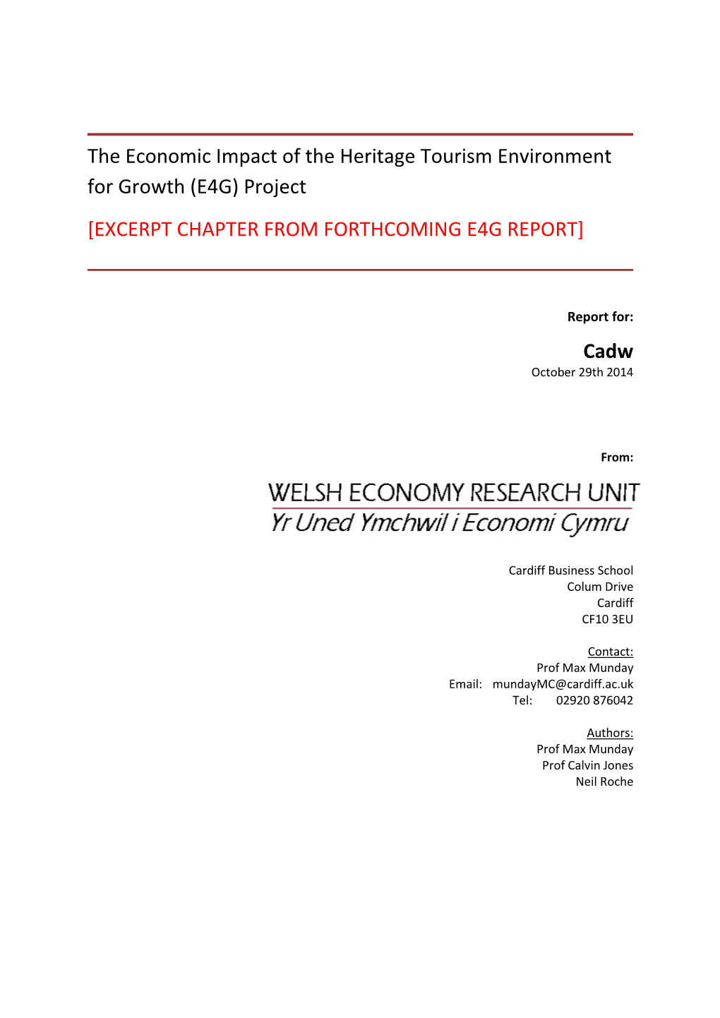 Heritage Tourism Project Economic Impact Chapter 30Oct14 Cardiff Business School V1