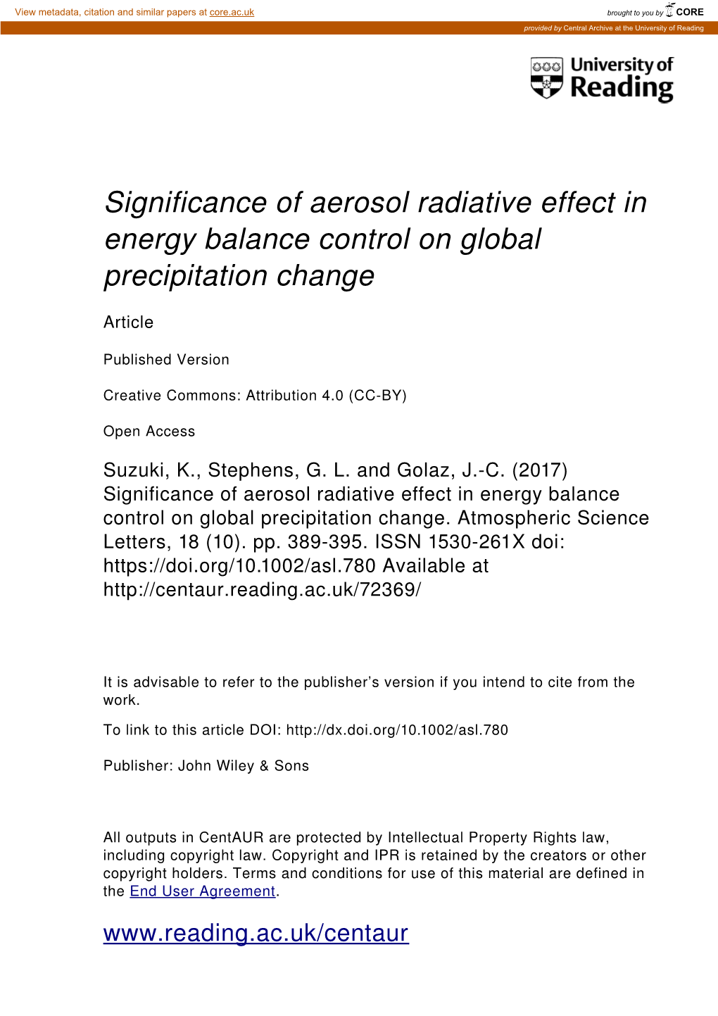 Significance of Aerosol Radiative Effect in Energy Balance Control on Global Precipitation Change