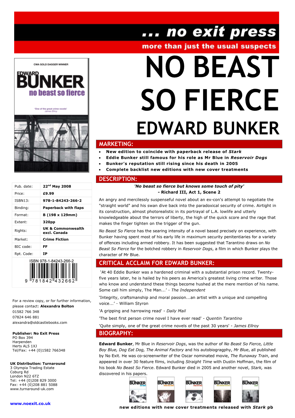 No Beast So Fierce Edward Bunker