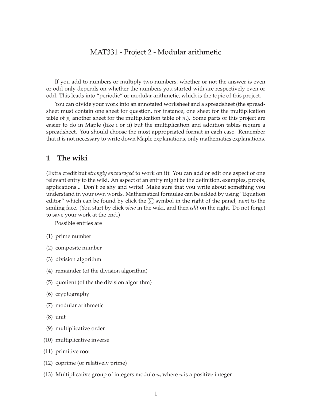 MAT331 - Project 2 - Modular Arithmetic