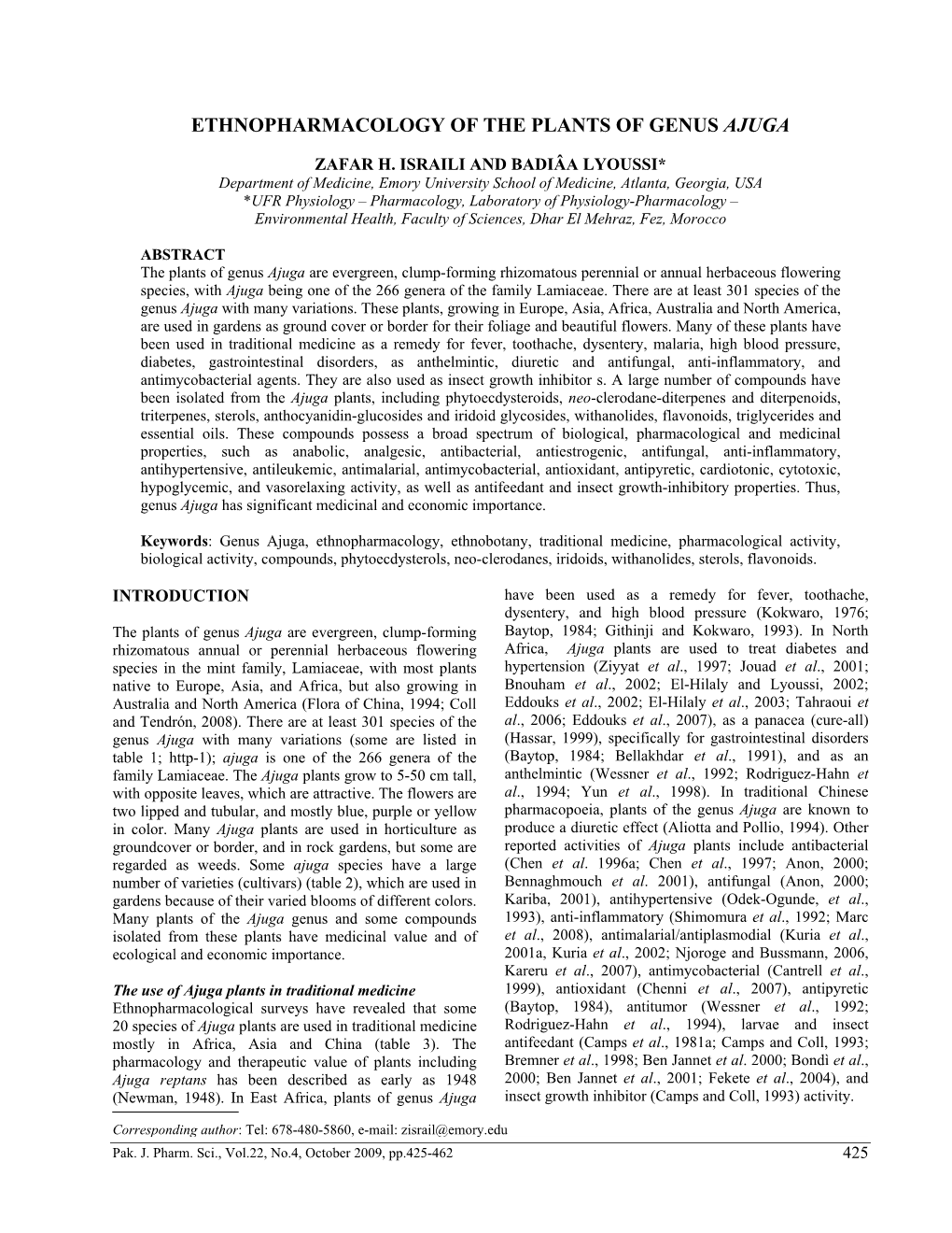 Ethnopharmacology of the Plants of Genus Ajuga