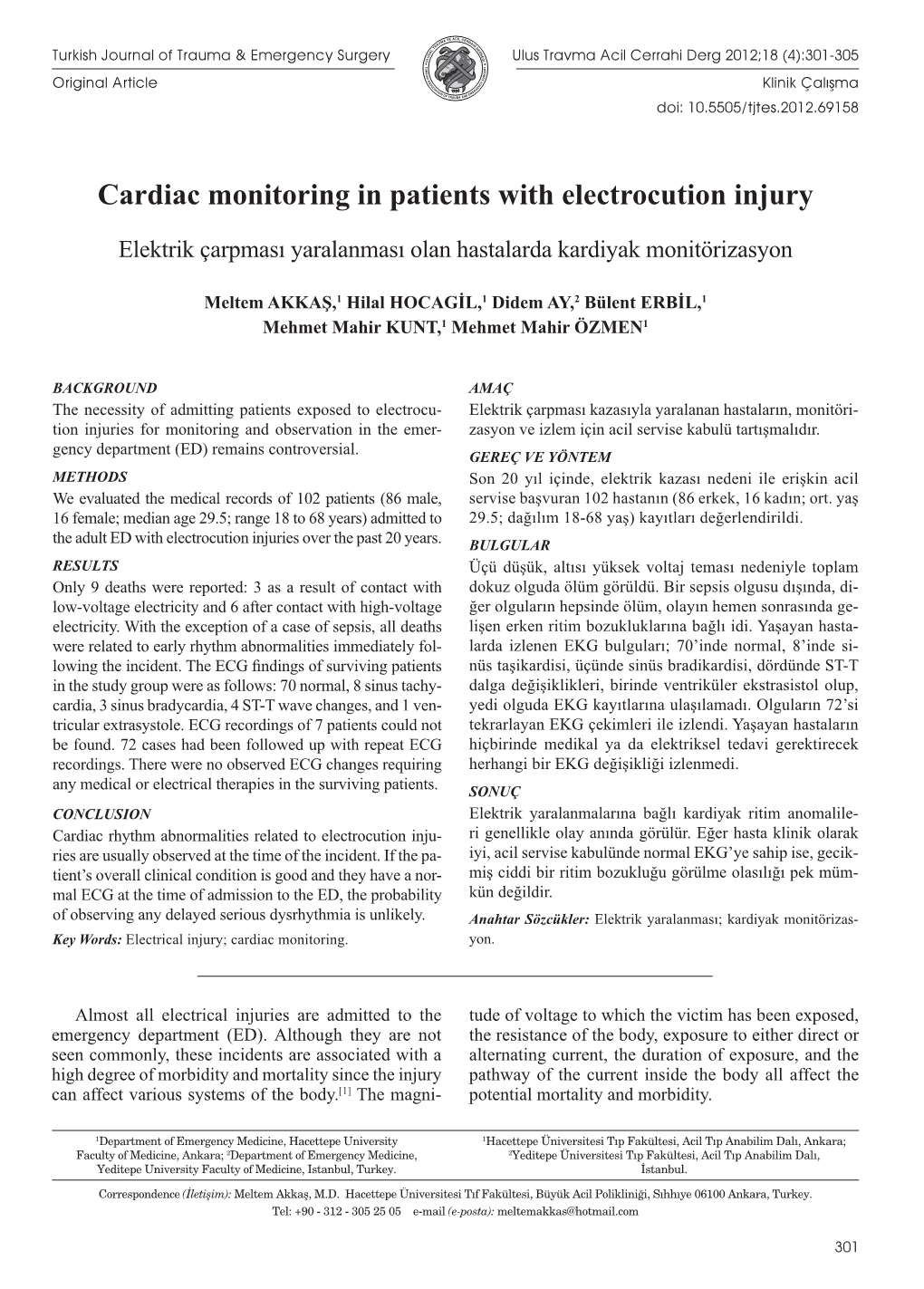 Cardiac Monitoring in Patients with Electrocution Injury