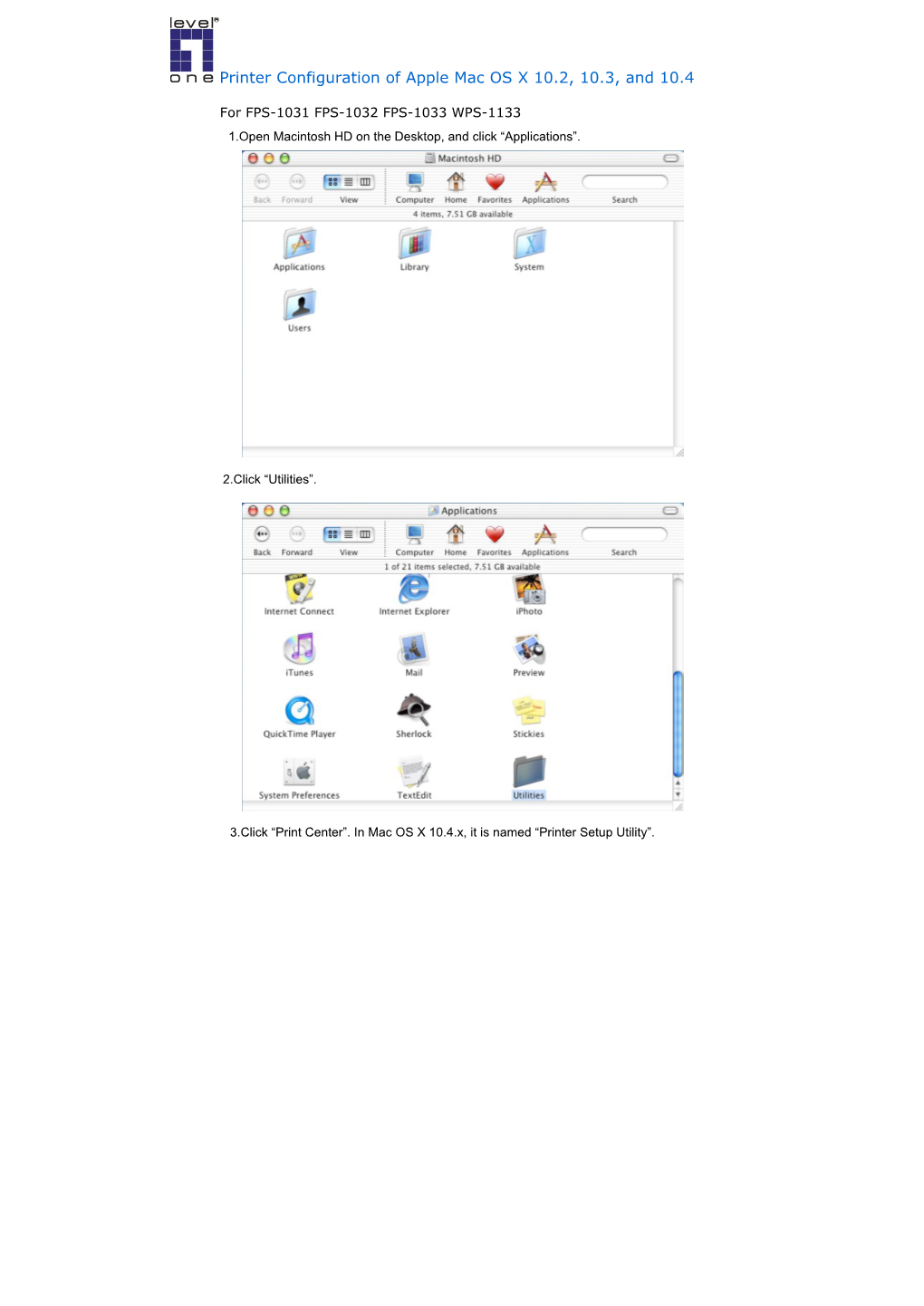 Printer Configuration of Apple Mac OS X 10.2, 10.3, and 10.4