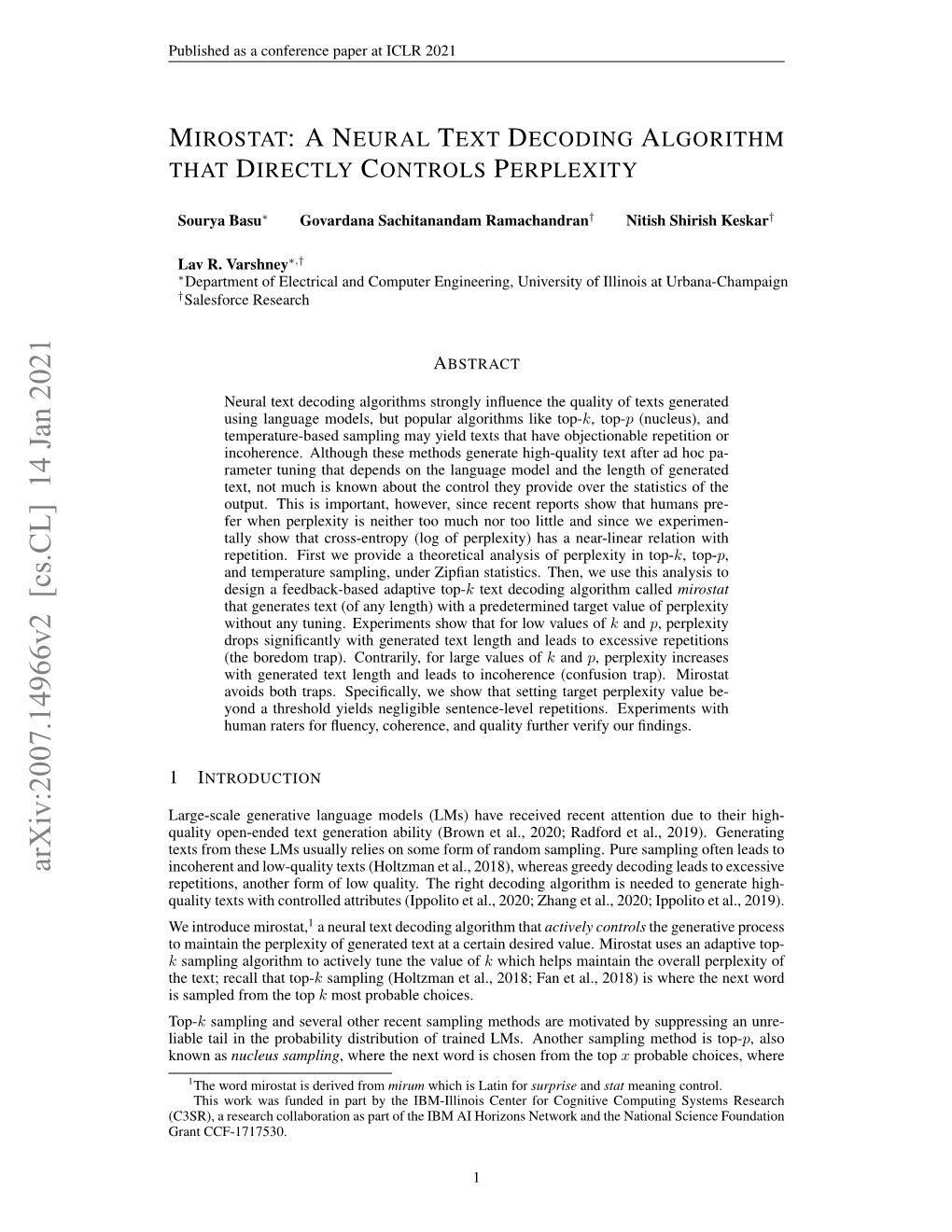 Mirostat:Aneural Text Decoding Algorithm That Directly Controls Perplexity