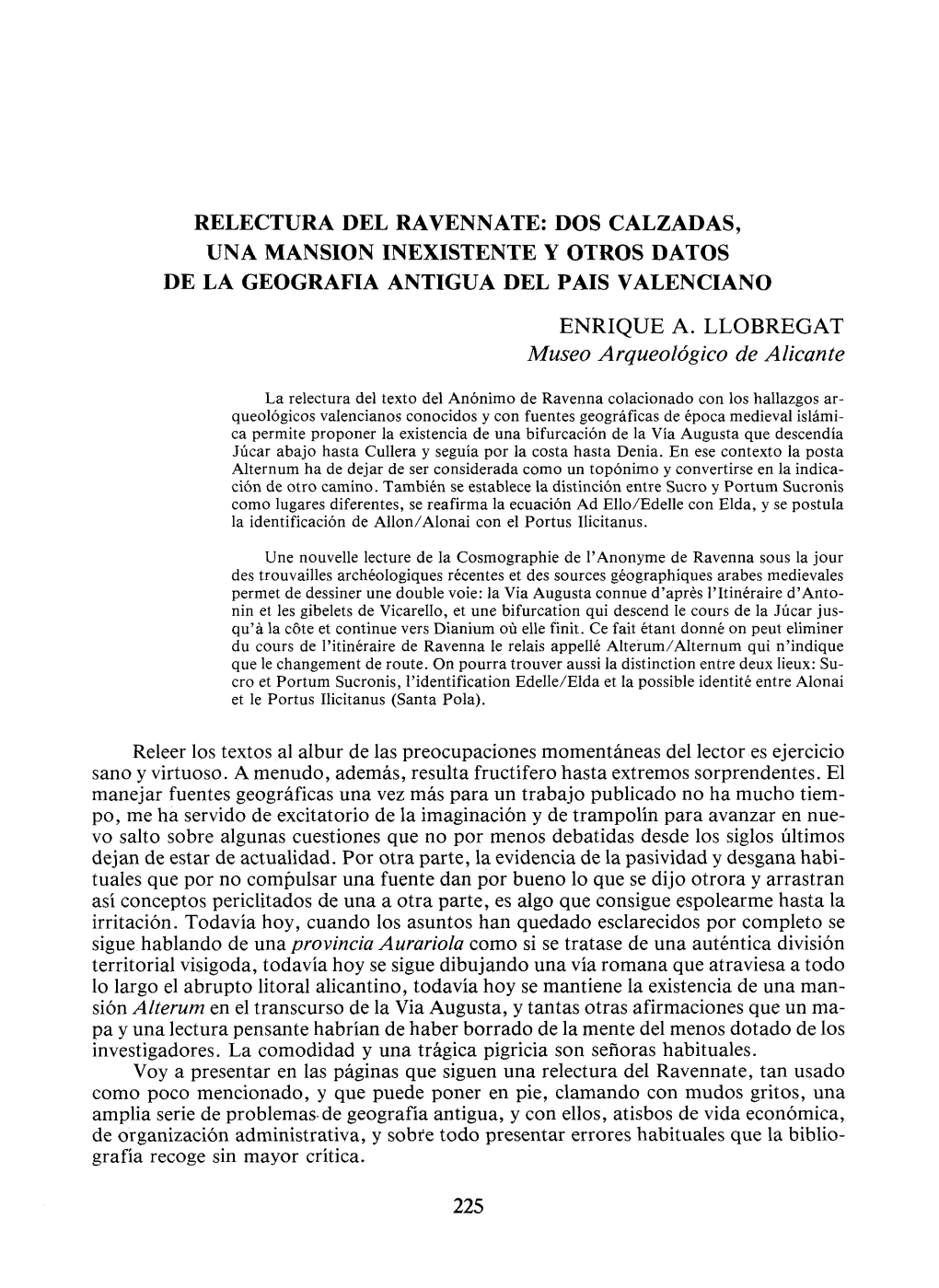 Relectura Del Ravennate: Dos Calzadas, Una Mansión Inexistente Y Otros Datos De La Geografía Antigua Del País Valenciano