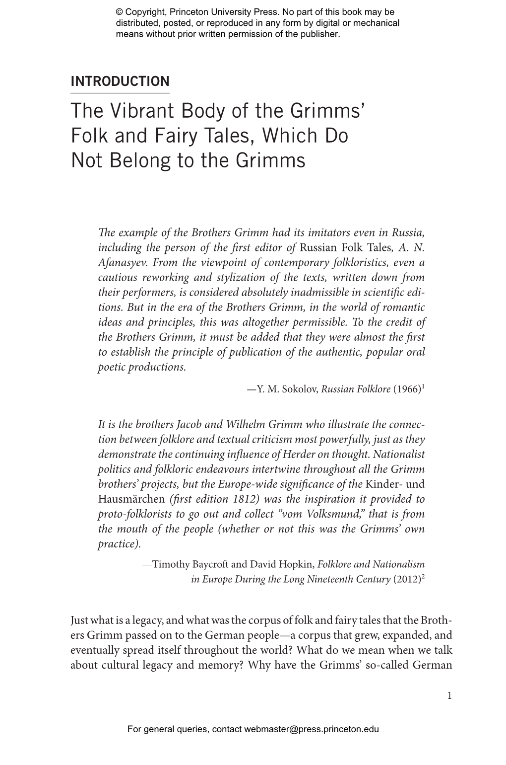 The Vibrant Body of the Grimms' Folk and Fairy Tales, Which Do Not