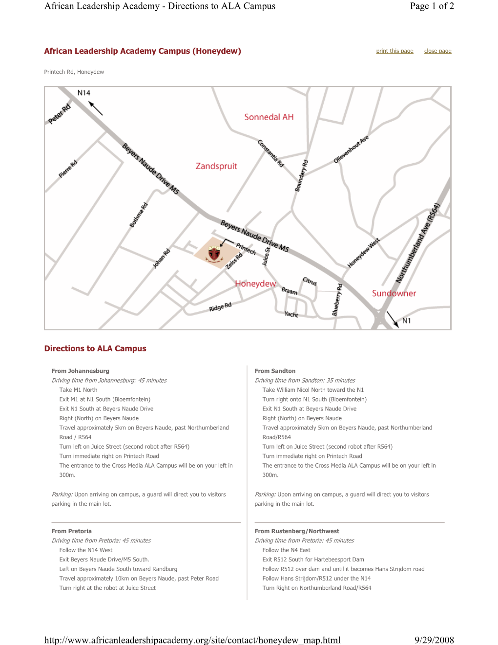 Directions to ALA Campus Page 1 of 2