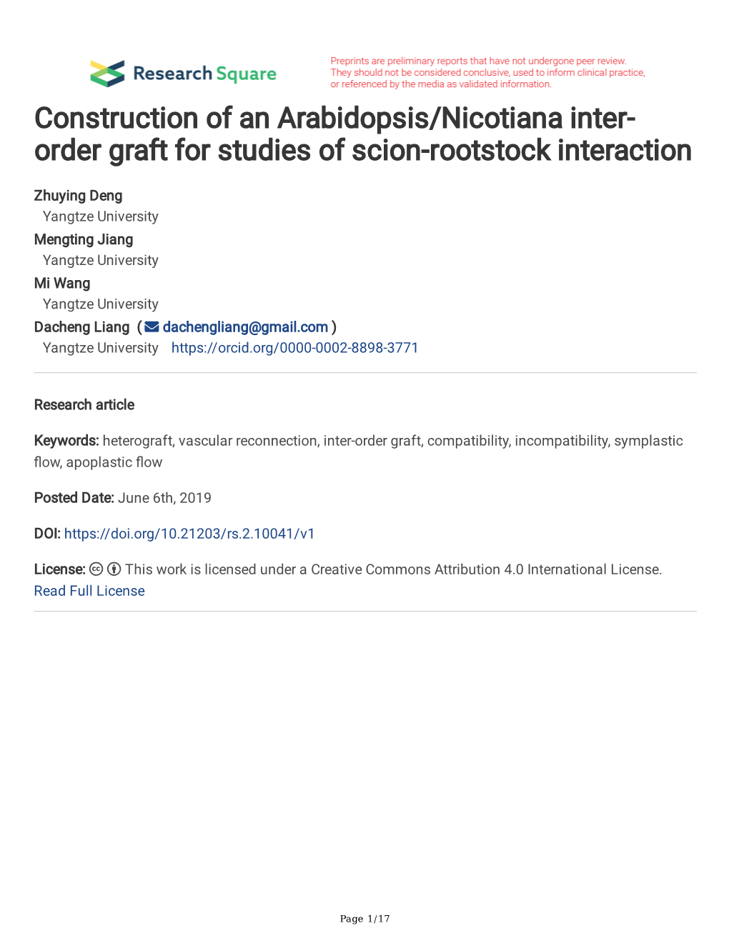 Construction of an Arabidopsis/Nicotiana Inter-Order