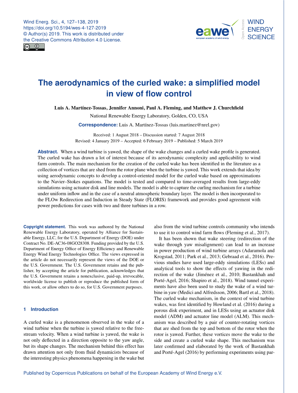 The Aerodynamics of the Curled Wake: a Simplified Model in View of Flow