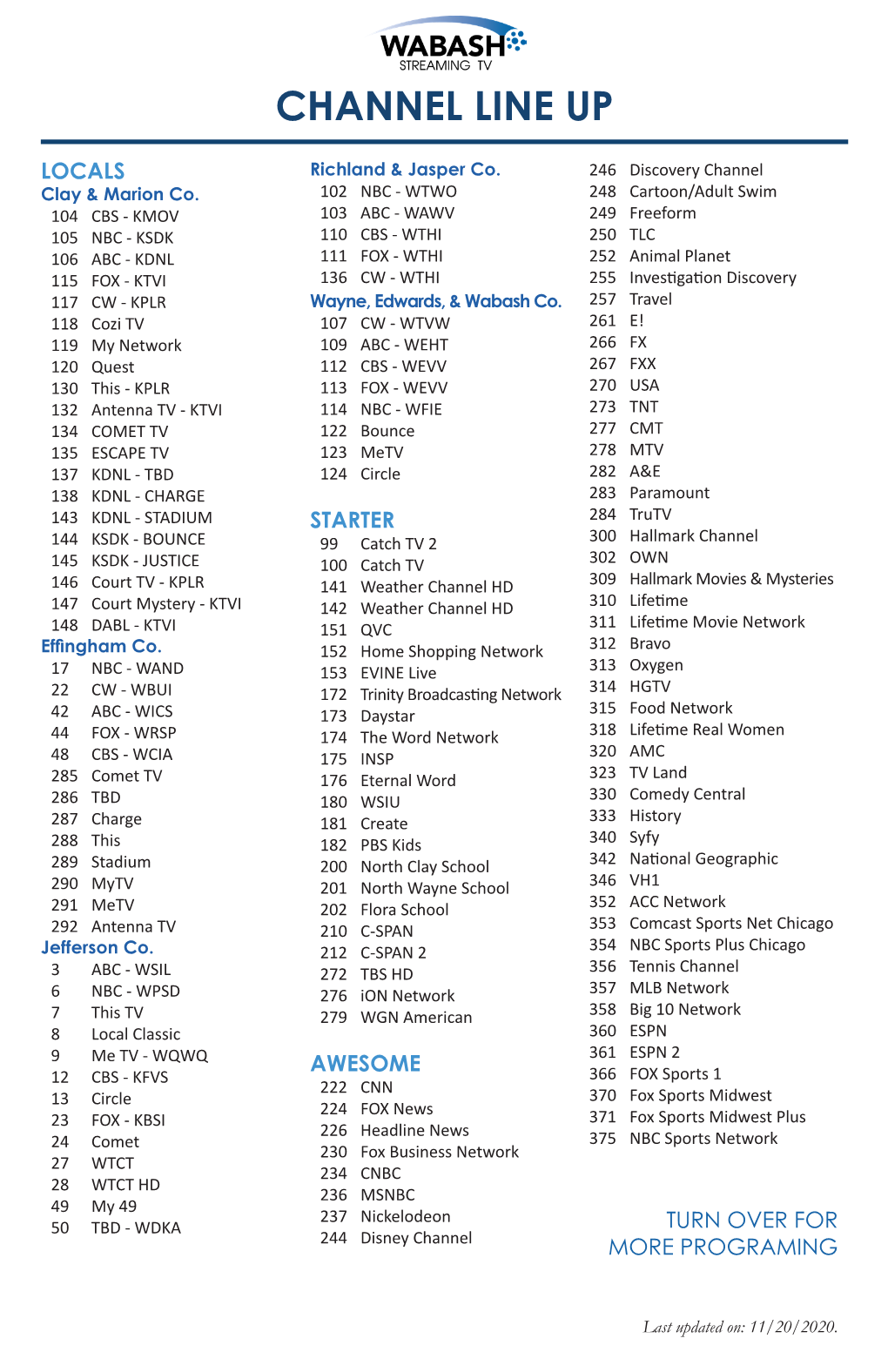 Channel Line Up