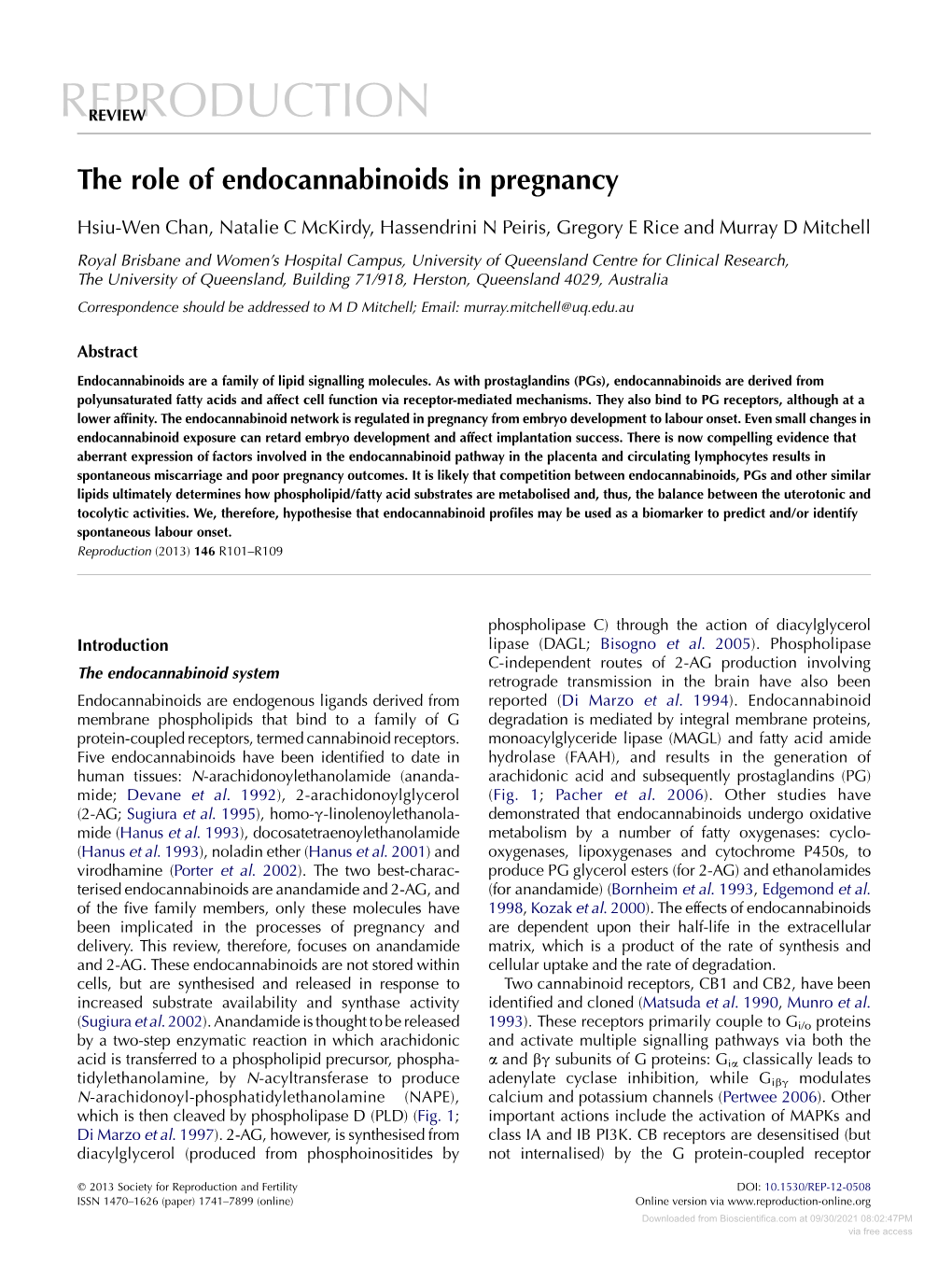 The Role of Endocannabinoids in Pregnancy