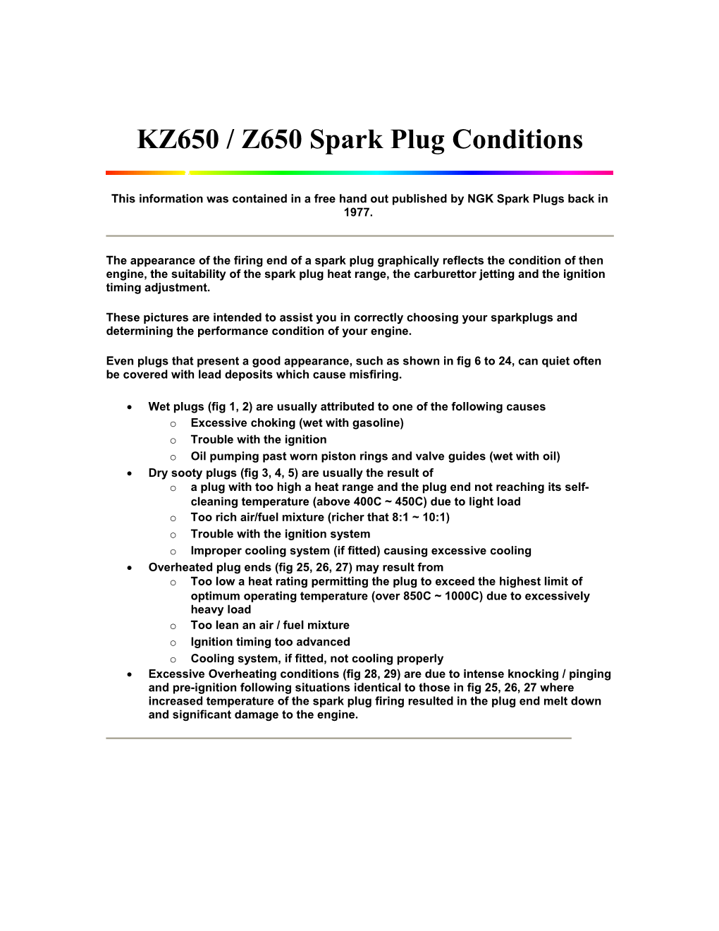 KZ650 / Z650 Spark Plug Conditions