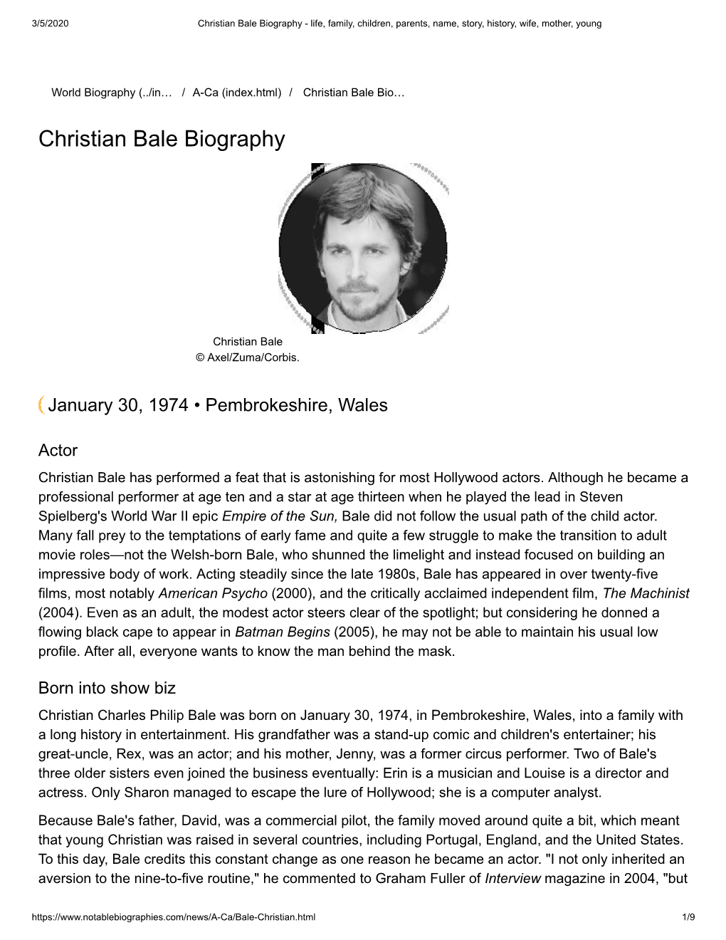 Christian Bale Biography - Life, Family, Children, Parents, Name, Story, History, Wife, Mother, Young