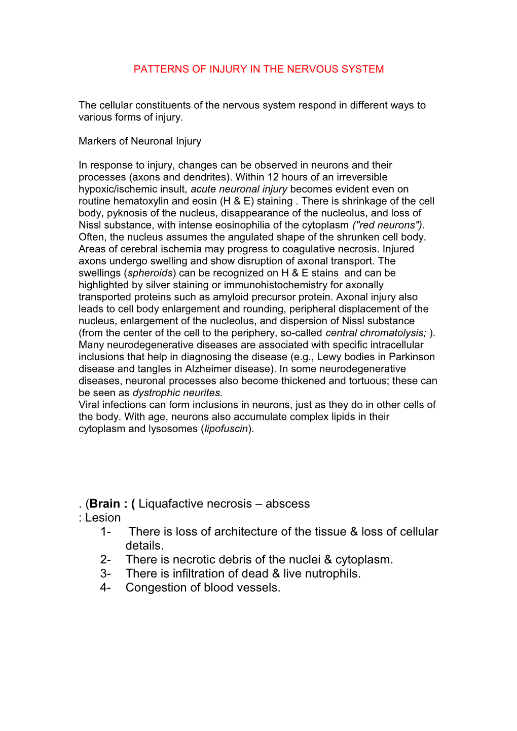 Patterns of Injury in the Nervous System