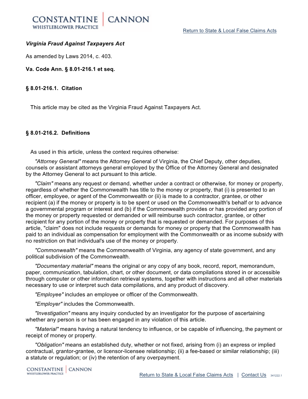 Virginia False Claims Act » Constantine Cannon