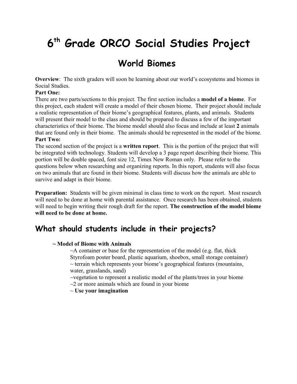 6Th Grade ORCO Social Studies Project