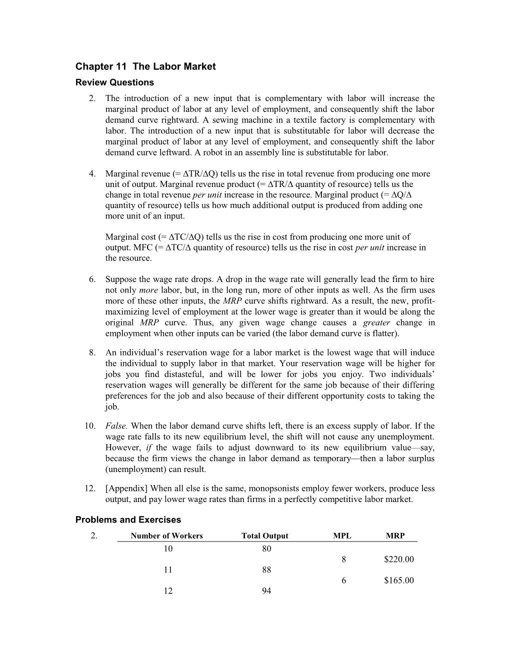 Chapter 11 the Labor Market