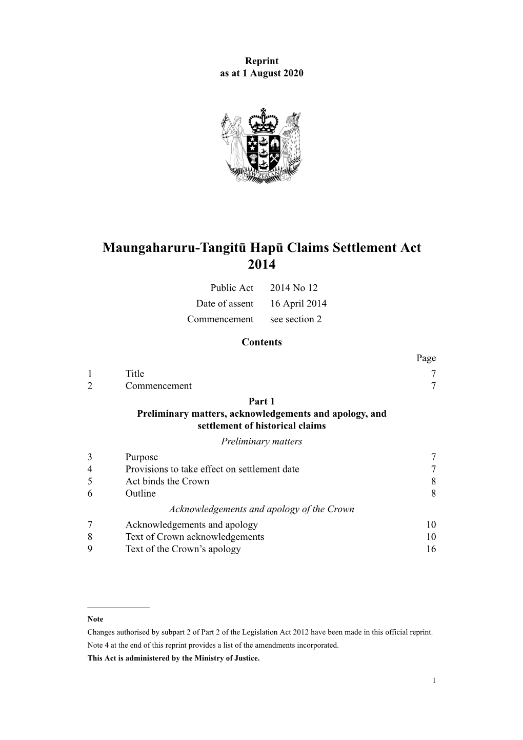 Maungaharuru-Tangitū Hapū Claims Settlement Act 2014