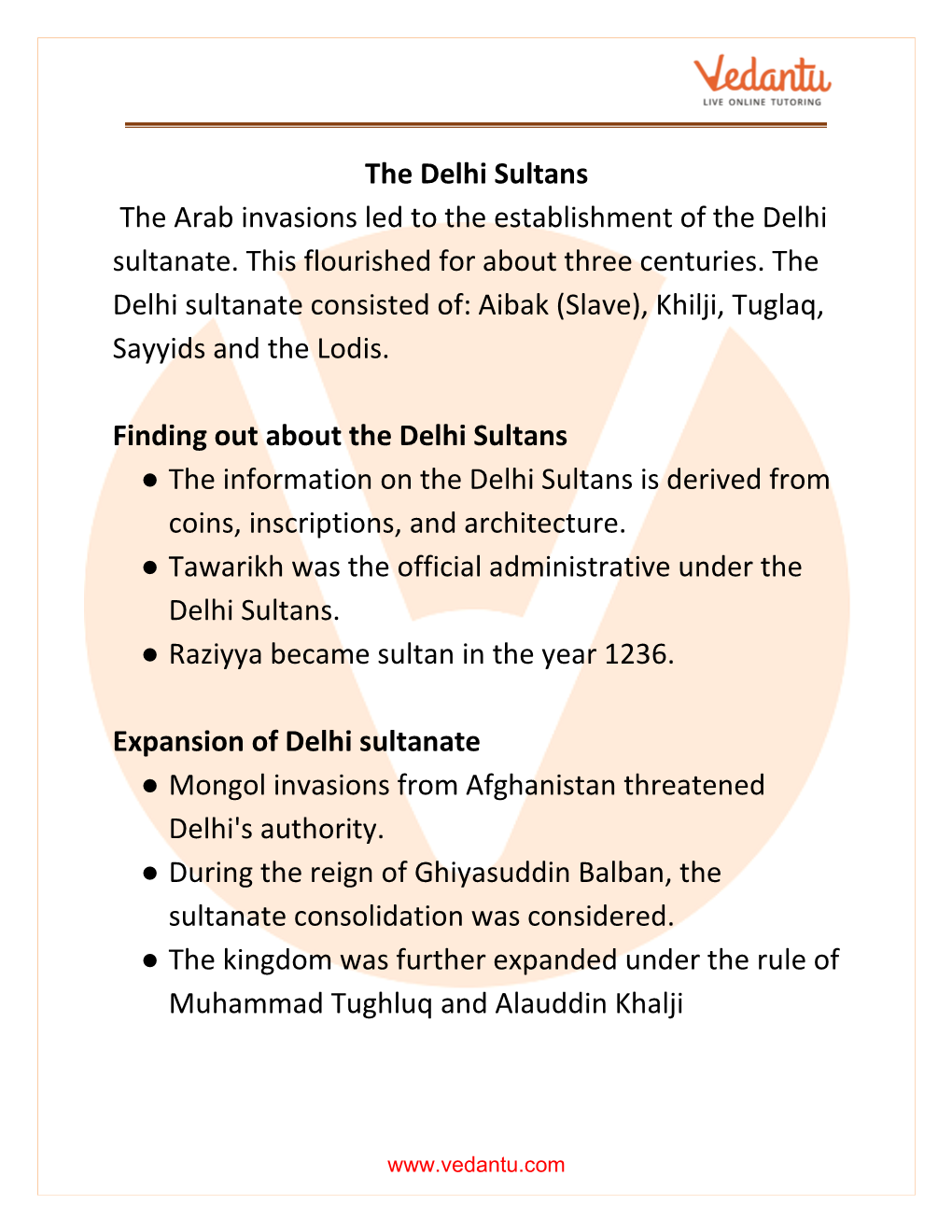 The Delhi Sultans the Arab Invasions Led to the Establishment of the Delhi Sultanate